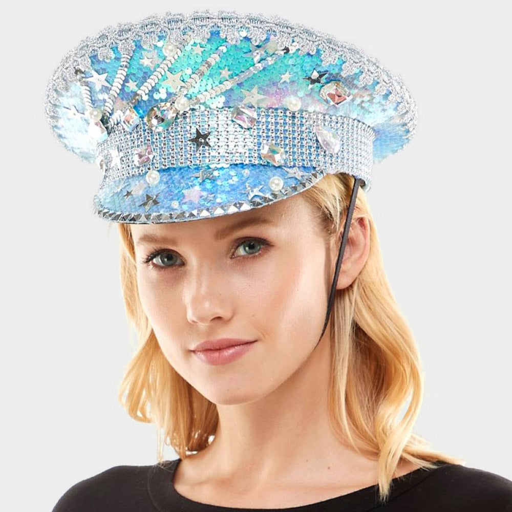 Star Pointed Sequin Bling Police Hat