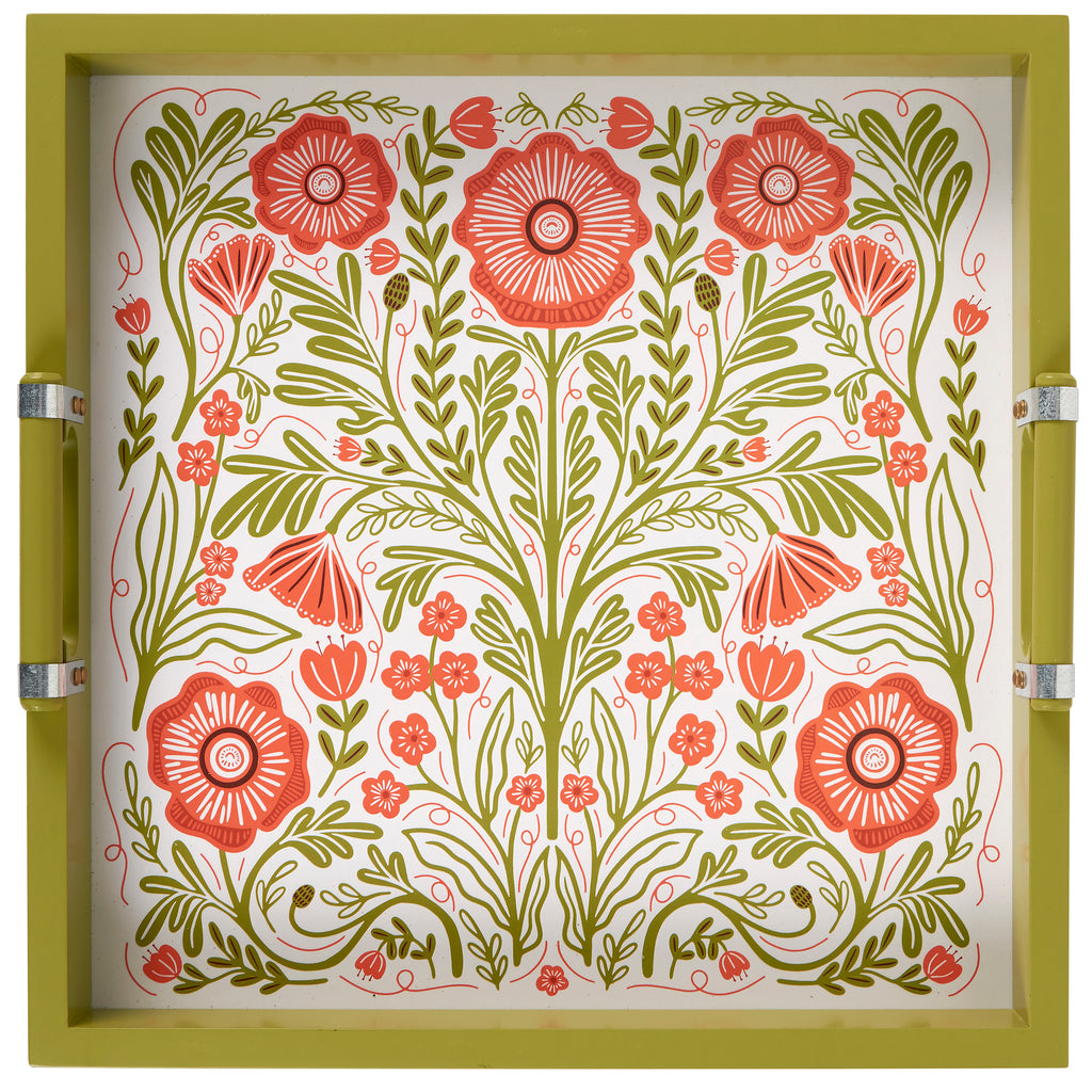 poppies folk art tray