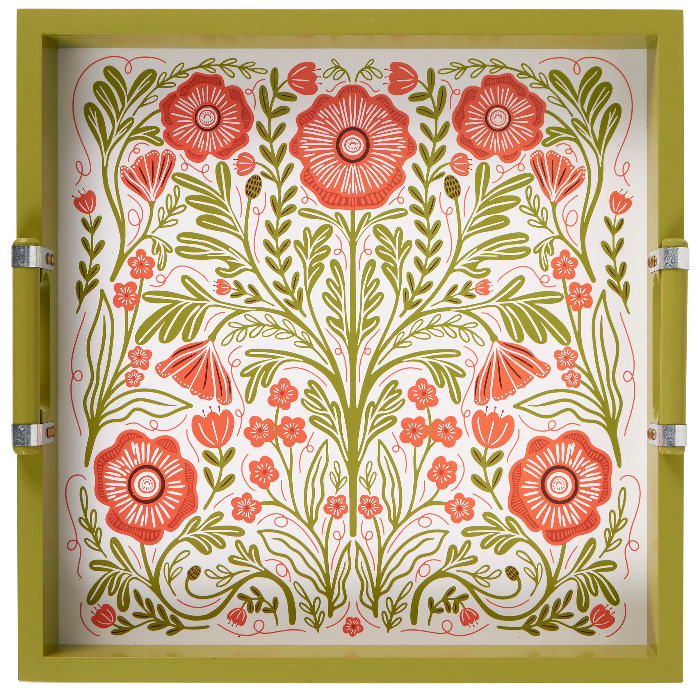 poppies folk art tray