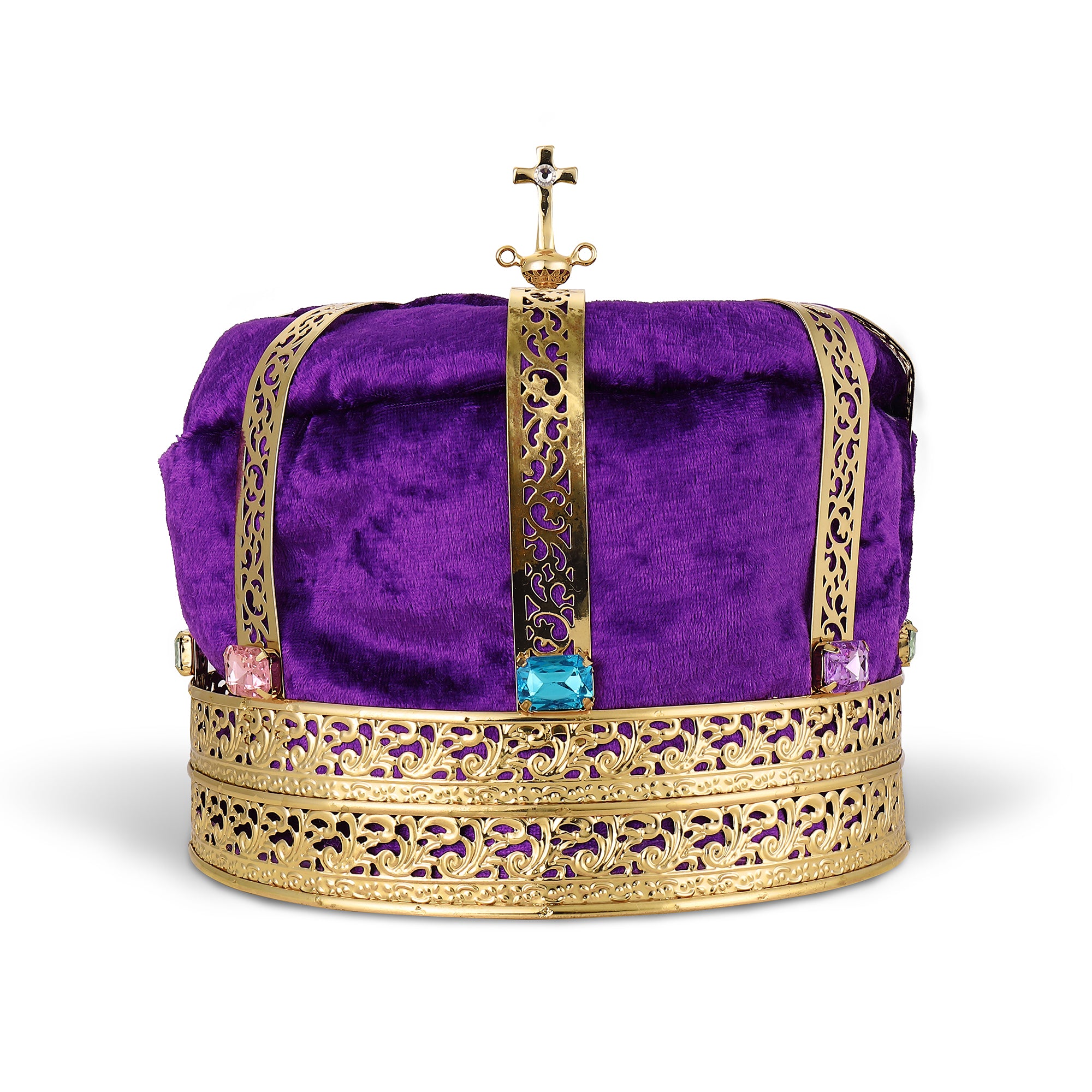 Purple Men's King Crown in Gold with Jewels
