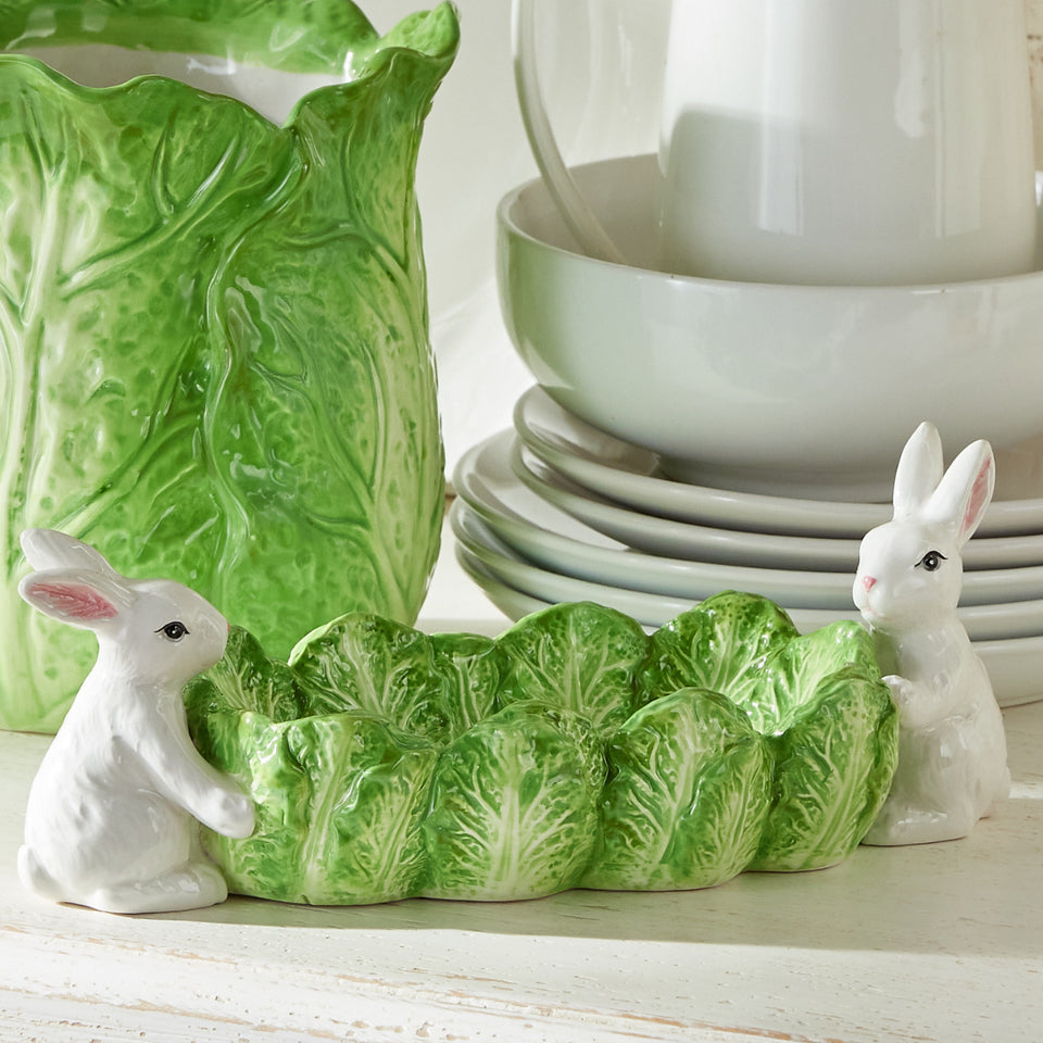 10" Green Cabbage Tray with Easter Bunnies