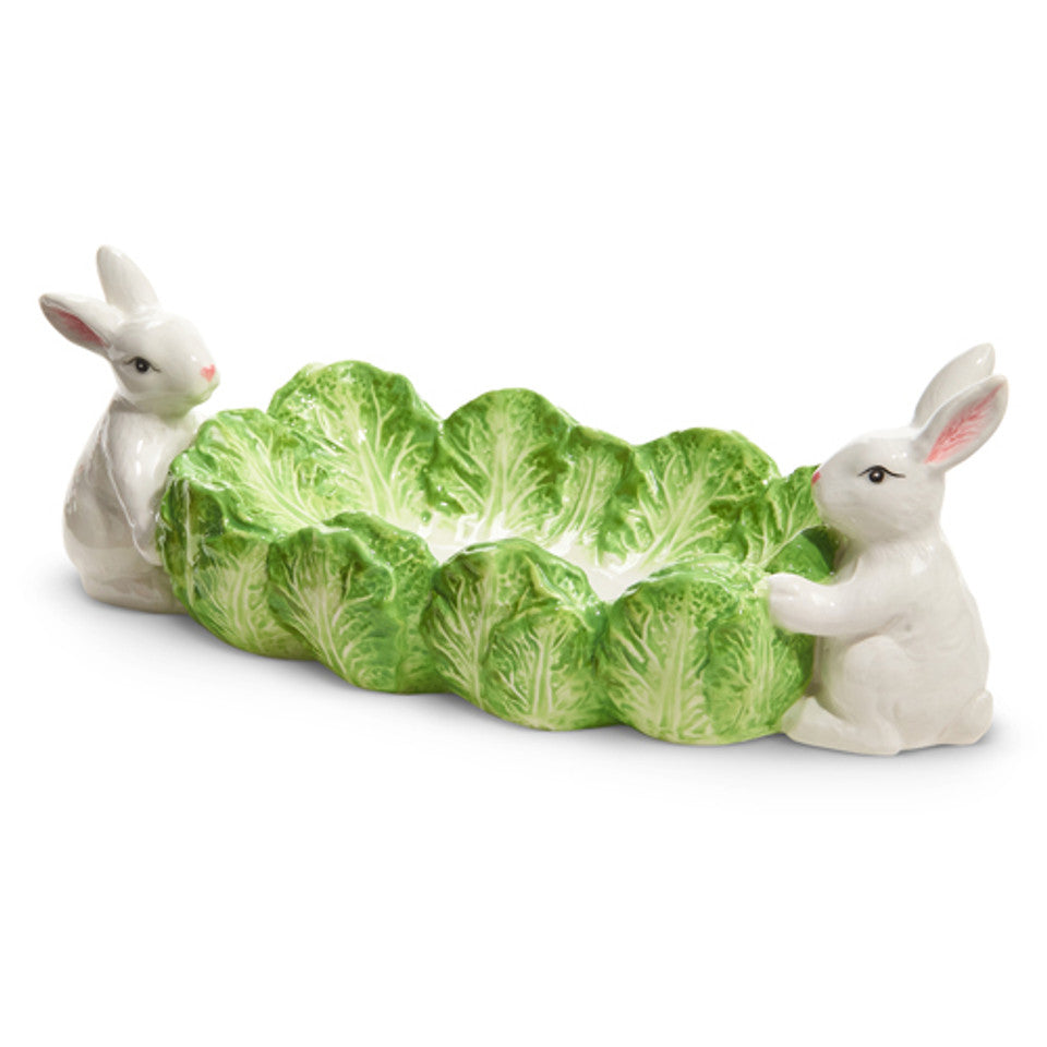 10" Green Cabbage Tray with Easter Bunnies