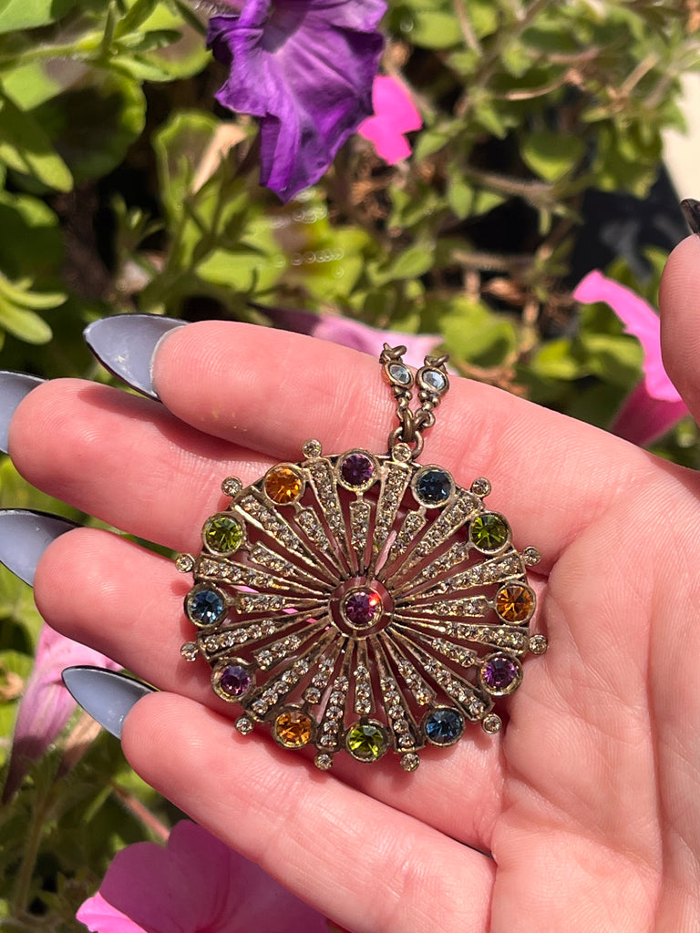 Rainbow Crystal Stone Medalian Necklace