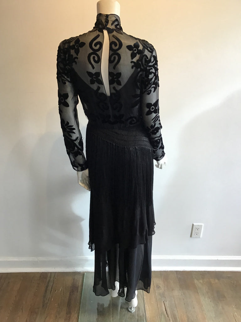 1990s Ralph Lauren Rayon and silk Evening Dress with Fringe Size 6