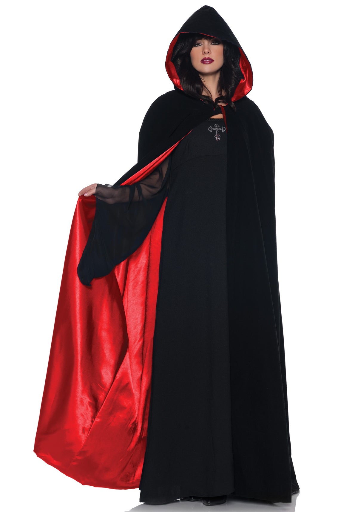 Deluxe Velvet & Satin Flocked Cape - Red