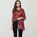 Red Paisley Pattern Printed Oblong Silky Satin Scarf Shawl