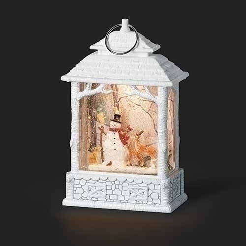 10.5" Rustic Snowman Lantern with Holly