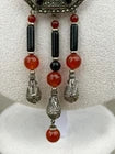 Sterling 1980s Carnelian Onyx and Marcasite Necklace