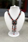 Sterling 1980s Carnelian Onyx and Marcasite Necklace