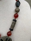 Sterling 1980s Carnelian Onyx and Marcasite Necklace