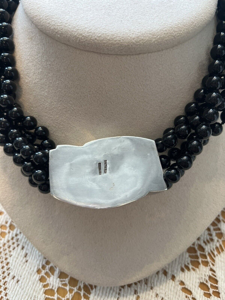 Patricia Von Muslin Onyx and Sterling Torsade Necklace