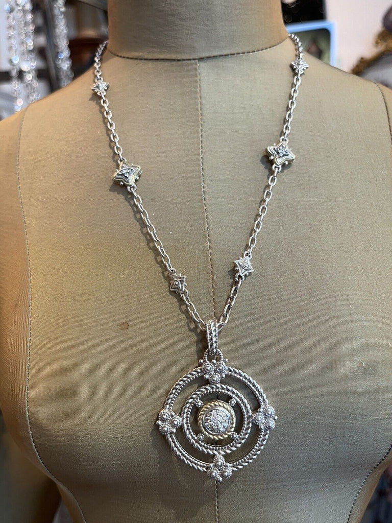 vintage judith ripka sterling and 18k diamond pendant necklace 