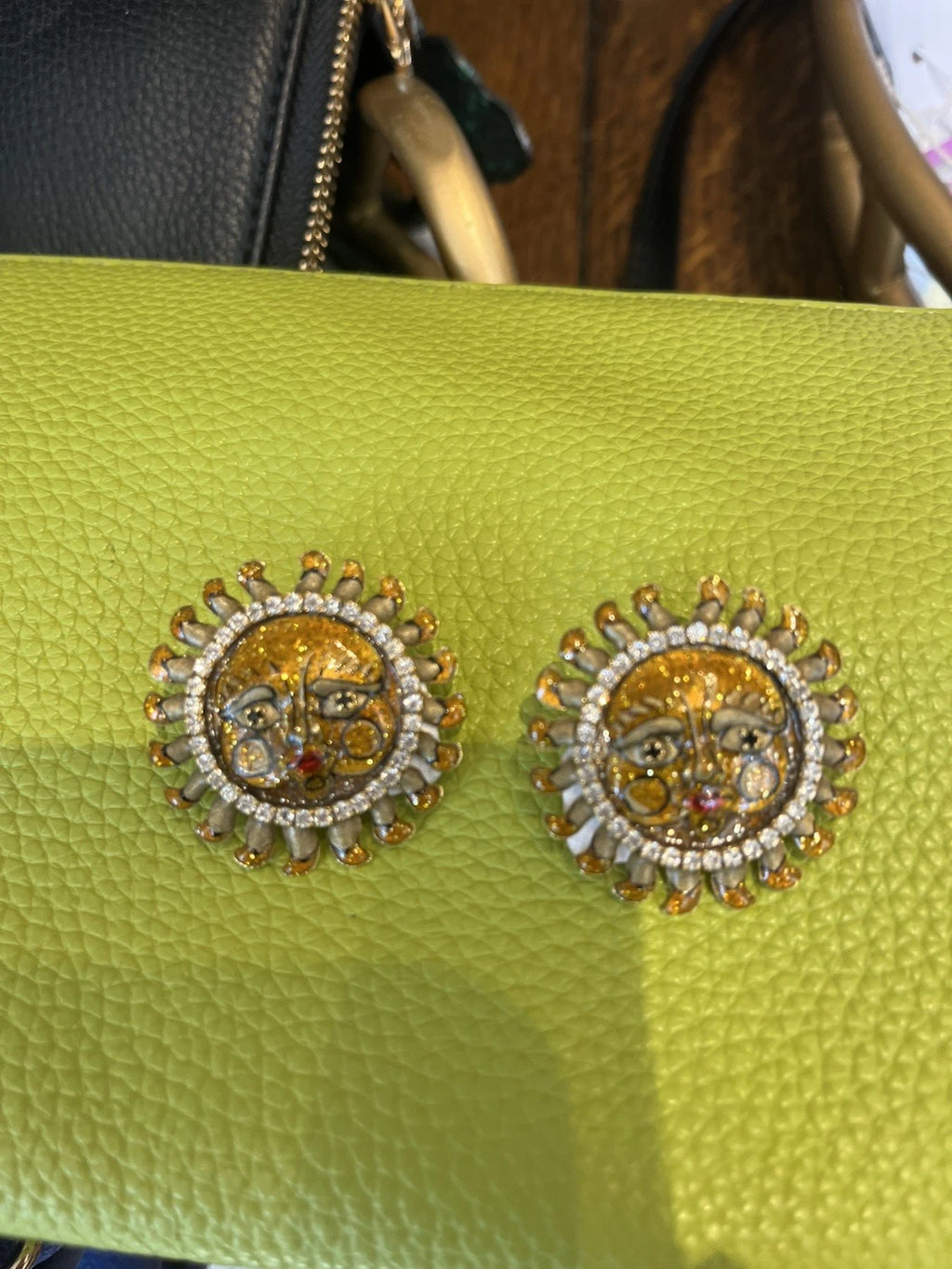 LUNCH AT THE RITZ SOLAR SORBET SUN FACE GLITTER POST EARRINGS