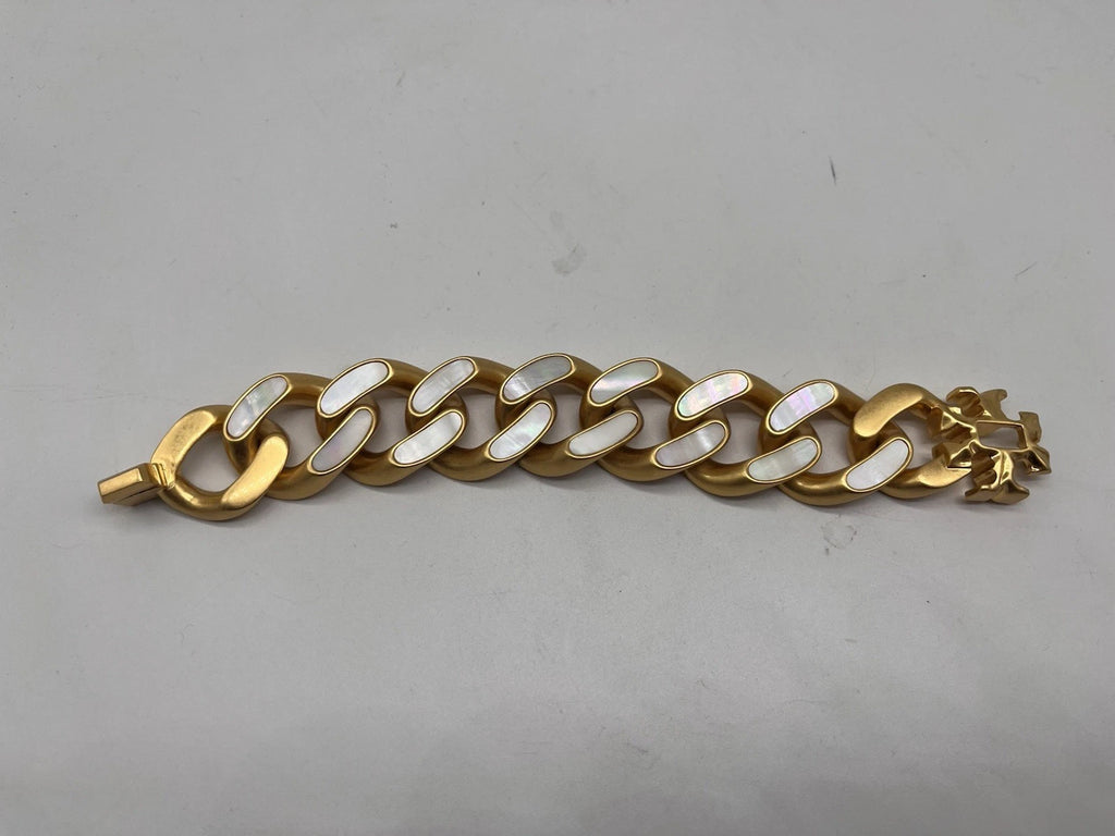TORY BURCH ROXANNE CHUNKY GOLD BRACELET WITH INLAID MOTHER OF PEARL