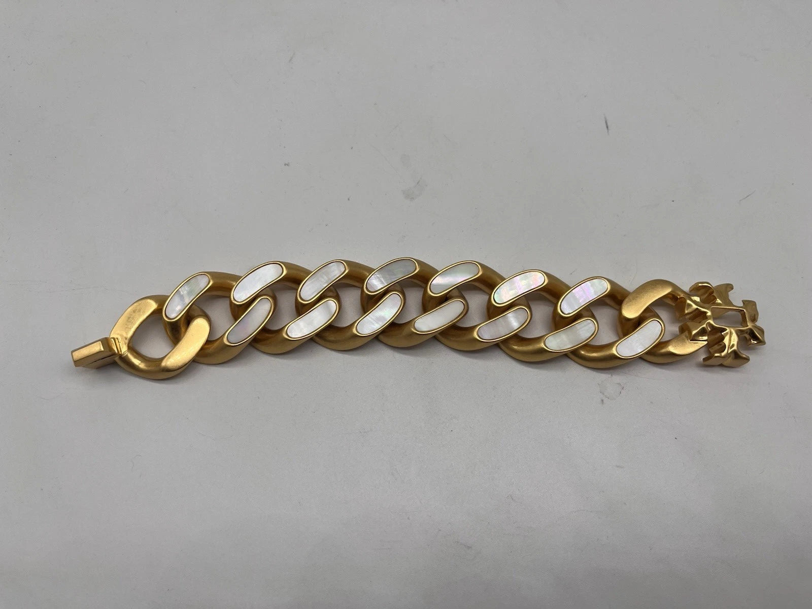 TORY BURCH ROXANNE CHUNKY GOLD BRACELET WITH INLAID MOTHER OF PEARL
