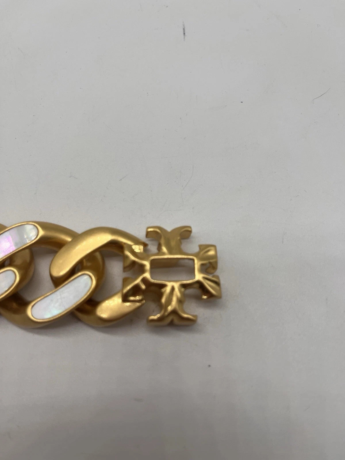 TORY BURCH ROXANNE CHUNKY GOLD BRACELET WITH INLAID MOTHER OF PEARL