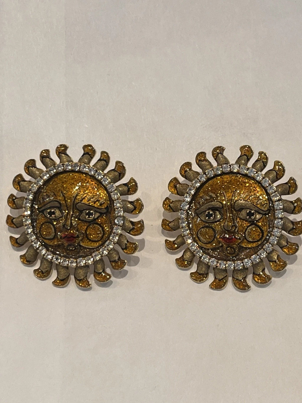LUNCH AT THE RITZ SOLAR SORBET SUN FACE GLITTER POST EARRINGS