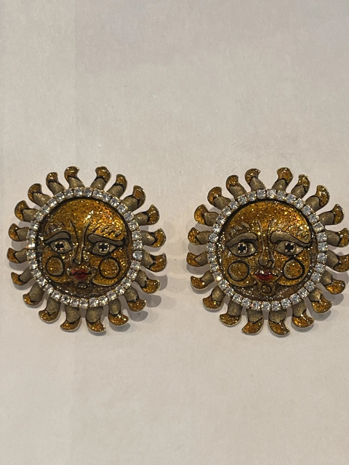LUNCH AT THE RITZ SOLAR SORBET SUN FACE GLITTER POST EARRINGS