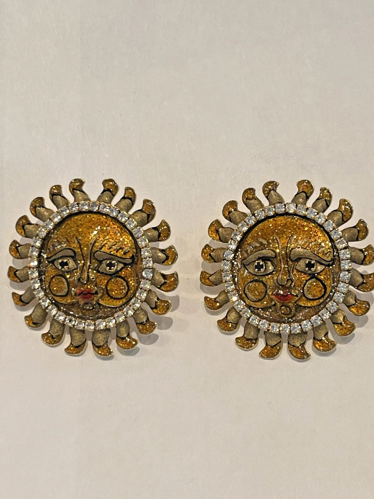 LUNCH AT THE RITZ SOLAR SORBET SUN FACE GLITTER POST EARRINGS