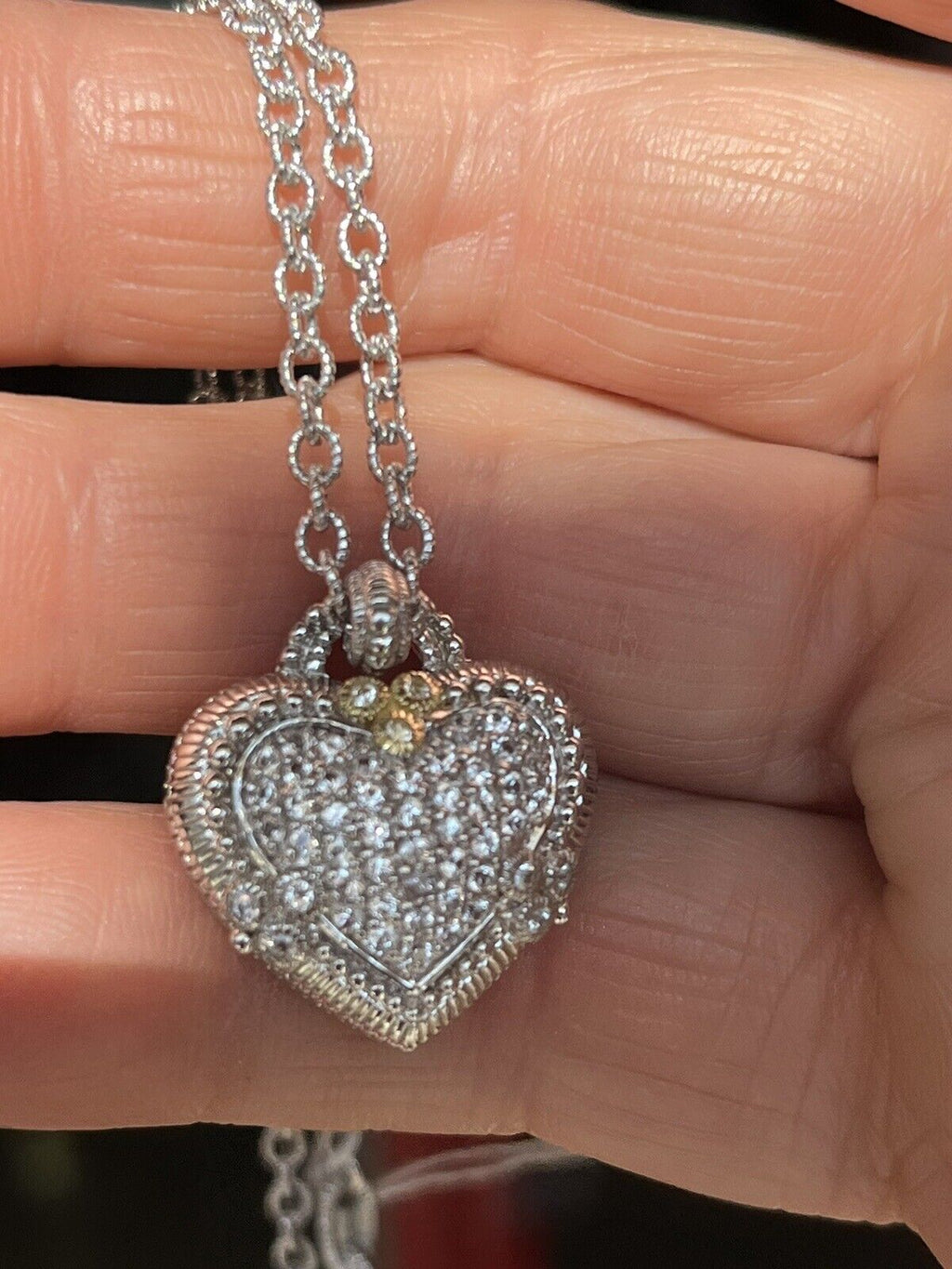 vintage judith ripka sterling 18k and white sapphires heart pendant necklace 