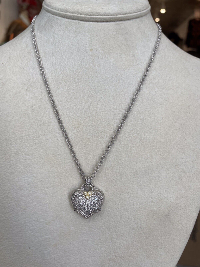 Judith Ripka Sterling, 18k & White Sapphires Heart pendant Necklace