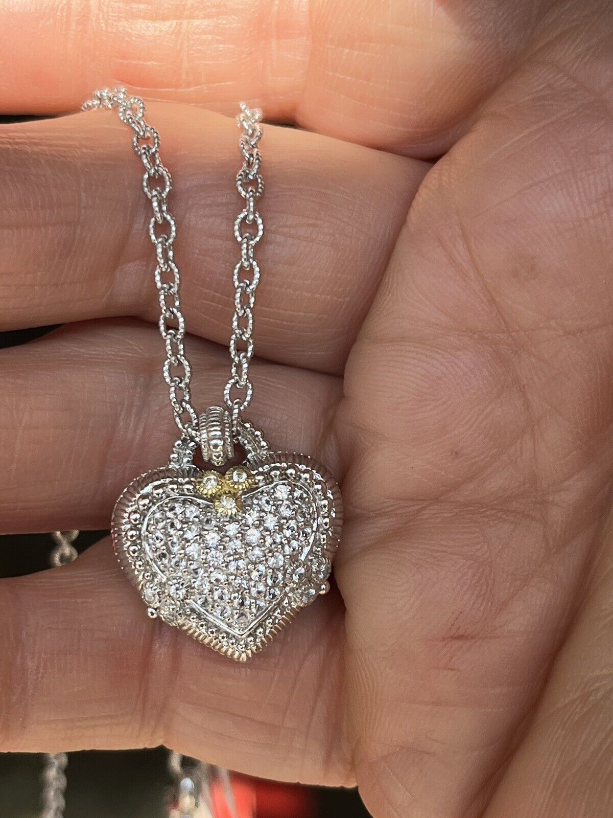 Judith Ripka Sterling, 18k & White Sapphires Heart pendant Necklace