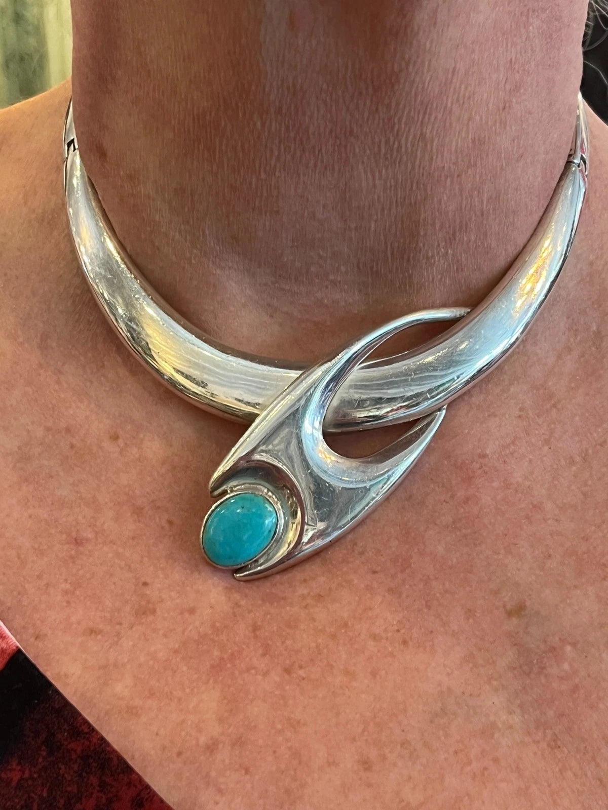 VINTAGE MIGUEL PINEDA MODERNIST 70S STERLING TORQUIOSE NECKLACE