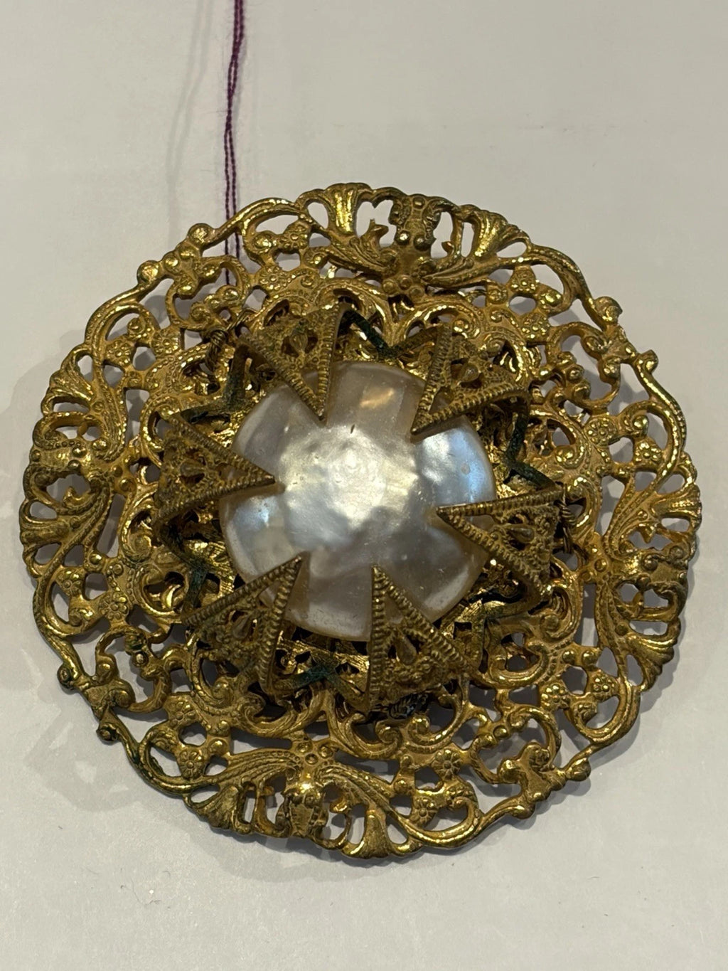 MIRIAM HASKELL Baroque Pearl & Gold Tone Cluster Filigree Brooch Pin Vintage 1.5