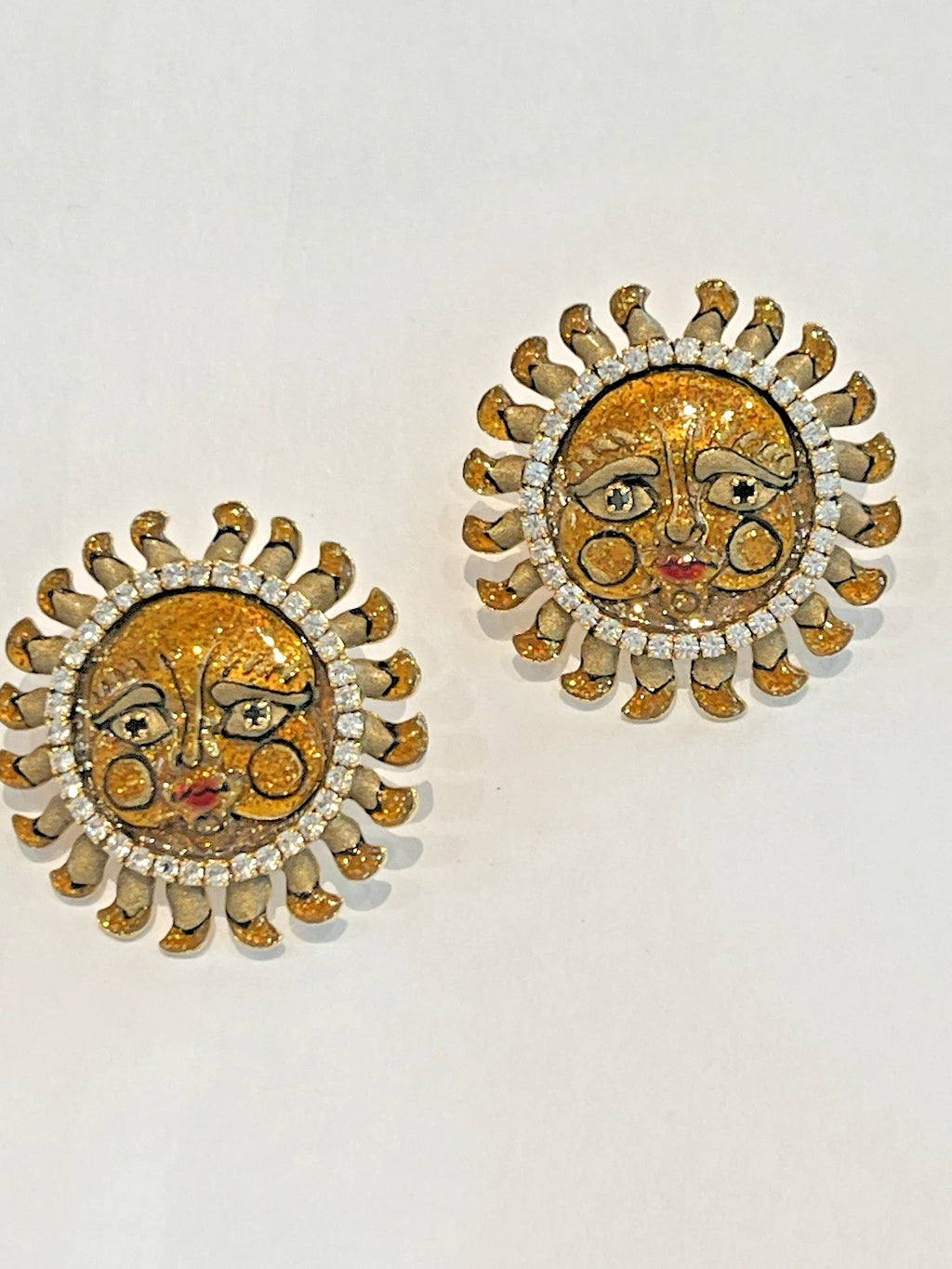 LUNCH AT THE RITZ SOLAR SORBET SUN FACE GLITTER POST EARRINGS