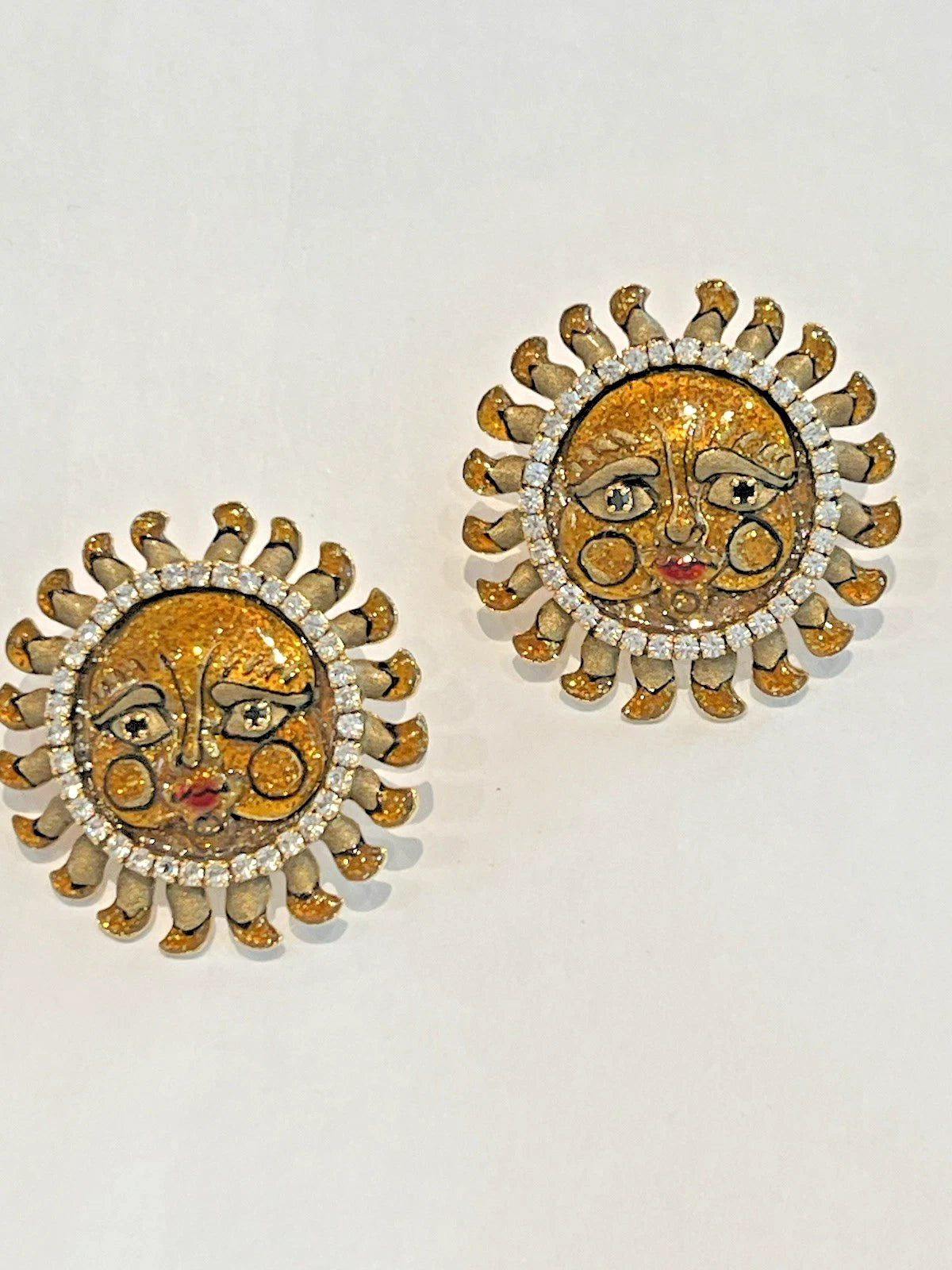 LUNCH AT THE RITZ SOLAR SORBET SUN FACE GLITTER POST EARRINGS