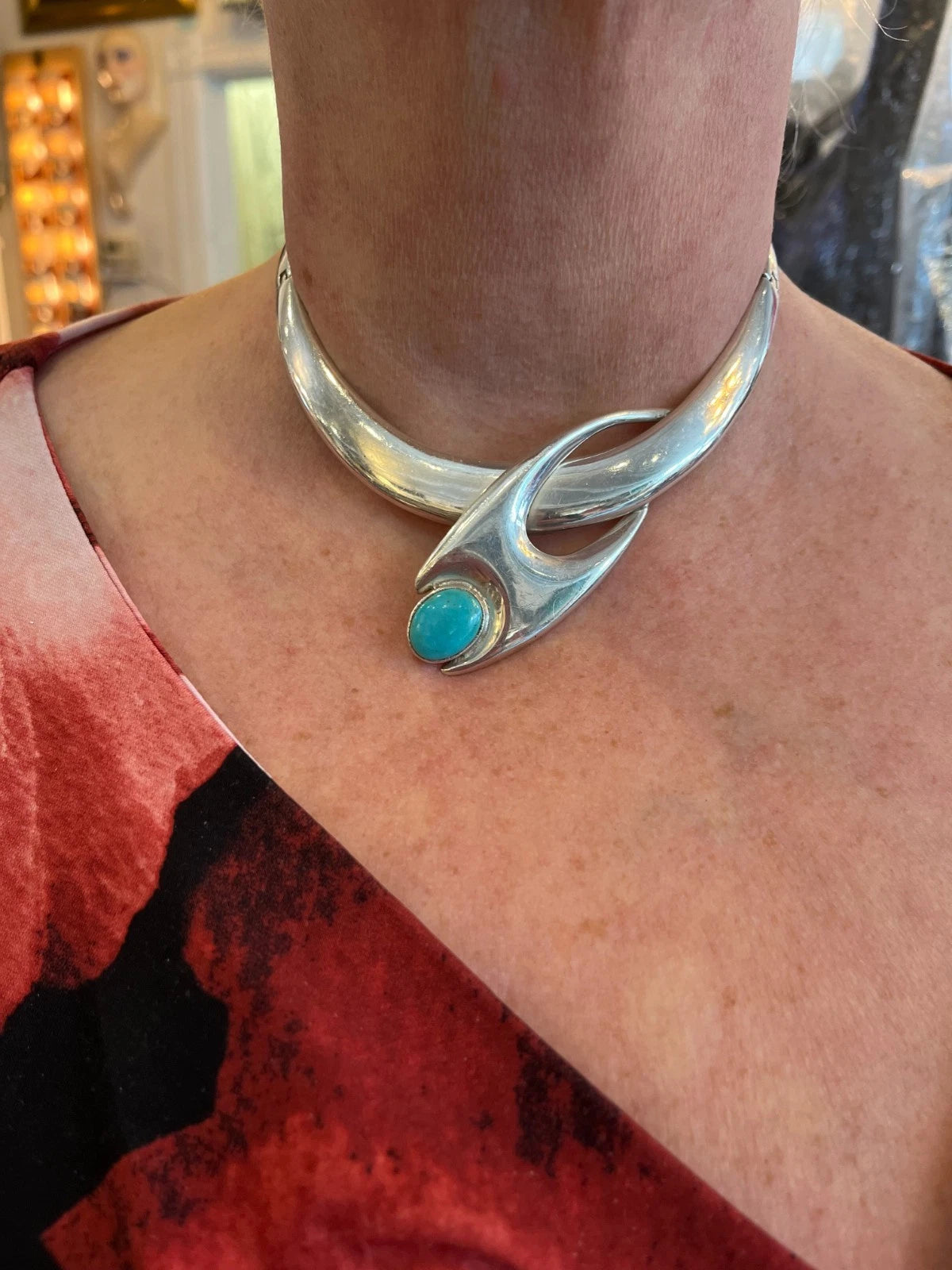 VINTAGE MIGUEL PINEDA MODERNIST 70S STERLING TORQUIOSE NECKLACE