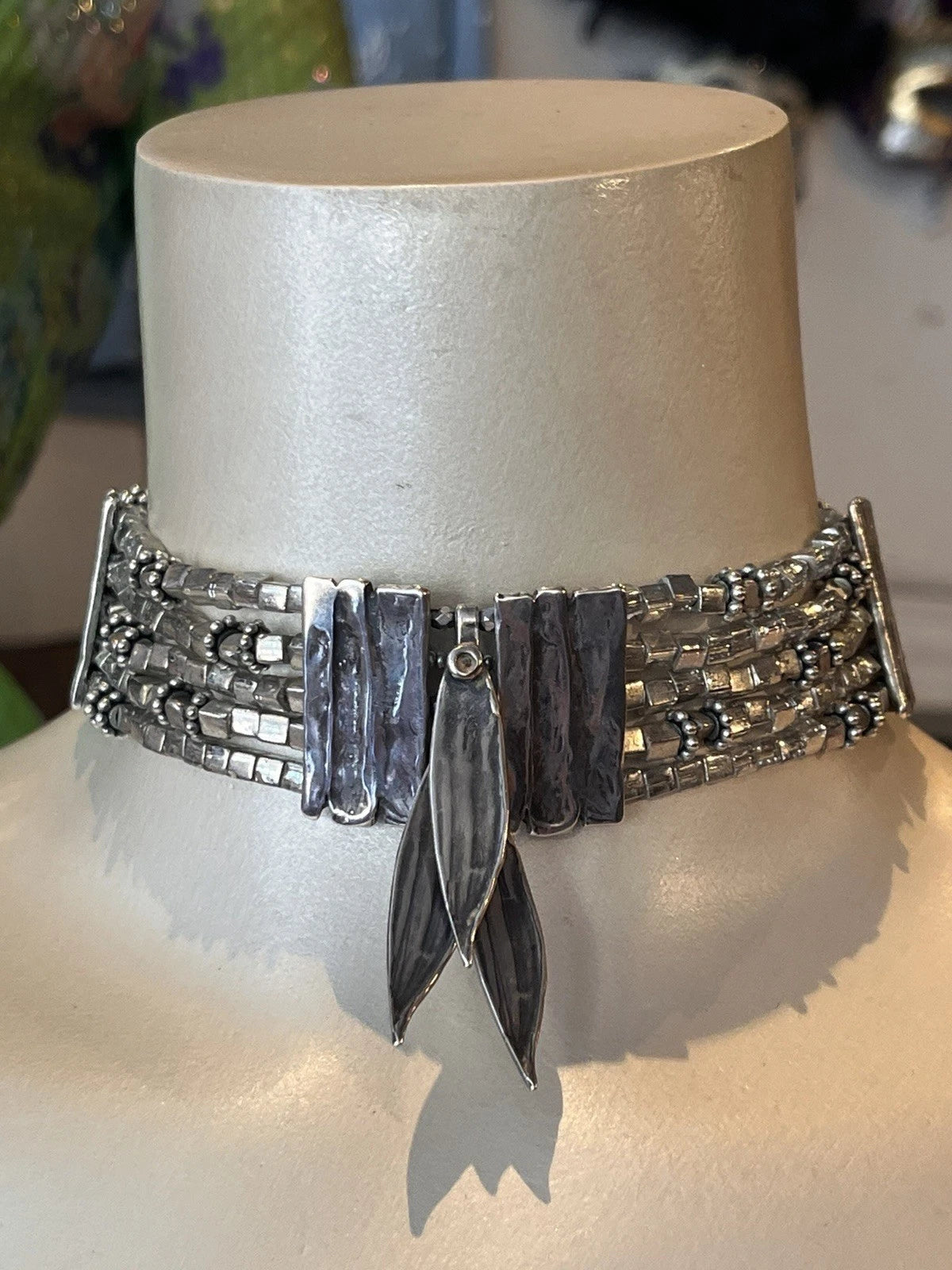STERLING SILVER /CRYSTAL VINTAGE CHOKER SIGNED MARY & DOUG HANCOCK