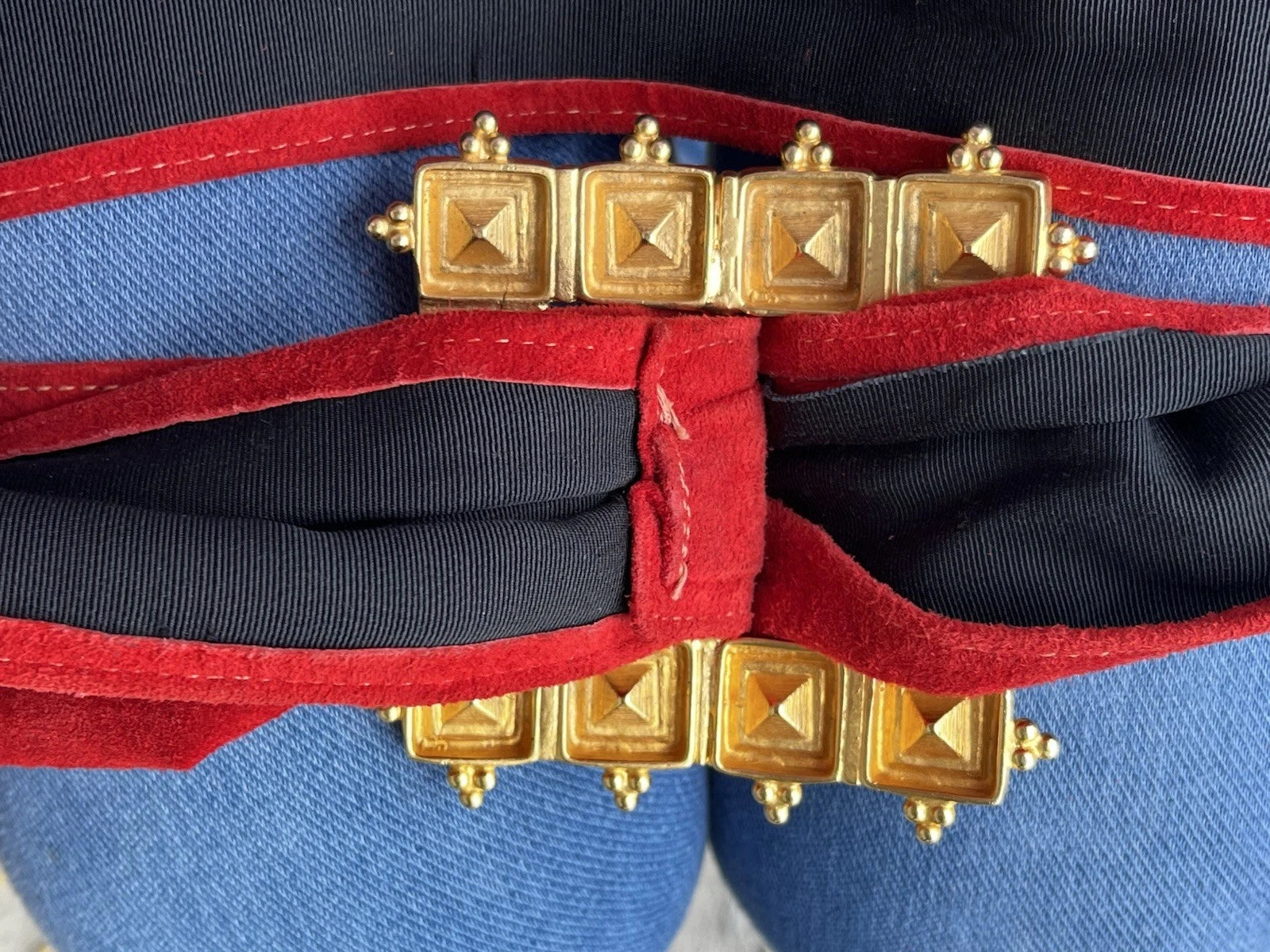 Rare Vintage 80s Ben Amun Red Faceted Crystals in Gold Belt Buckle