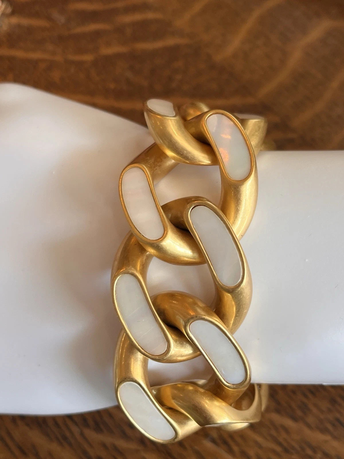 TORY BURCH ROXANNE CHUNKY GOLD BRACELET WITH INLAID MOTHER OF PEARL