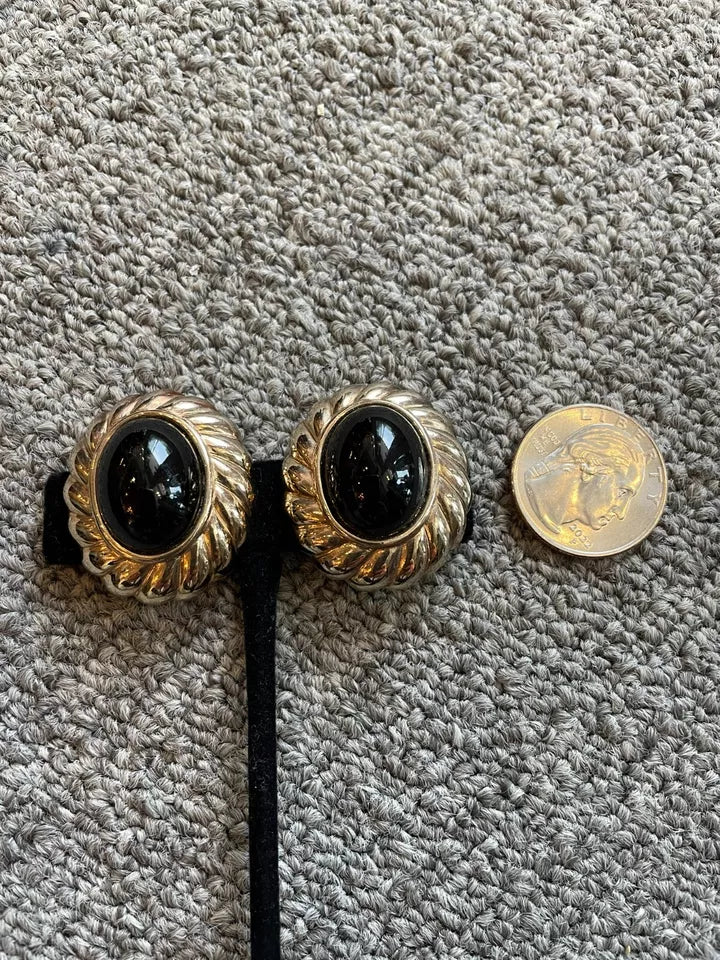 Panetta Clip on Black and Gold Earrings