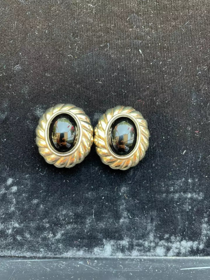 Panetta Clip on Black and Gold Earrings