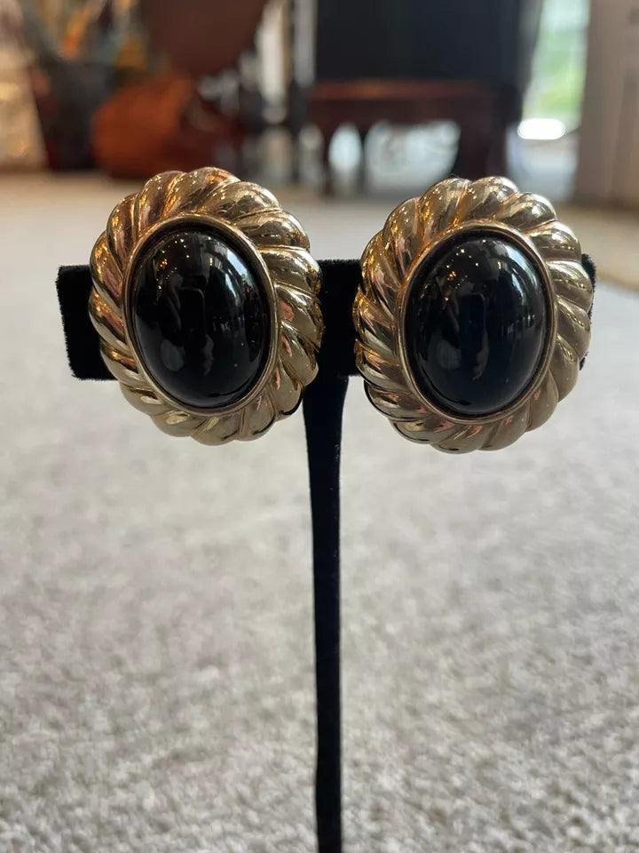 Panetta Clip on black and gold earrings 