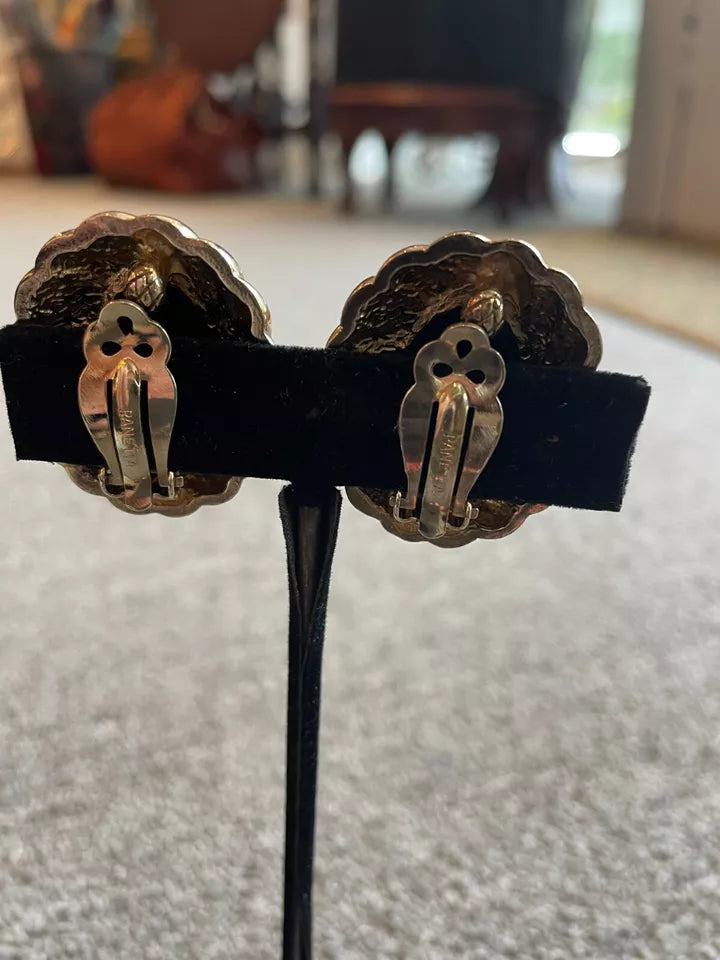 Panetta Clip on Black and Gold Earrings