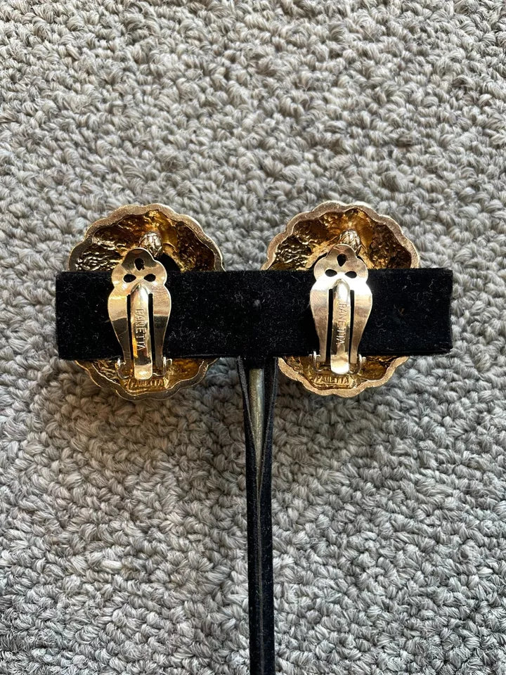 Panetta Clip on Black and Gold Earrings