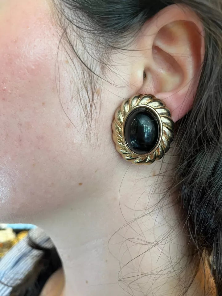 Panetta Clip on Black and Gold Earrings
