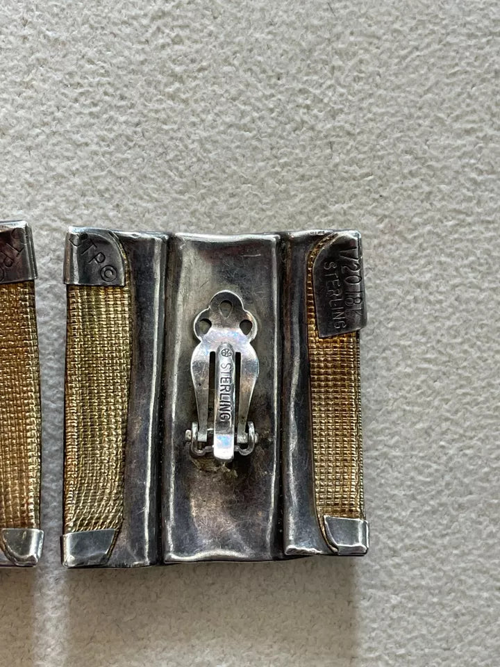BTP Sterling and 18k Modernist 80s Clip-On Artisian Earrings
