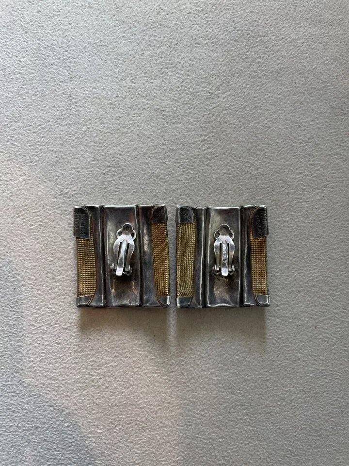 BTP Sterling and 18k Modernist 80s Clip-On Artisian Earrings