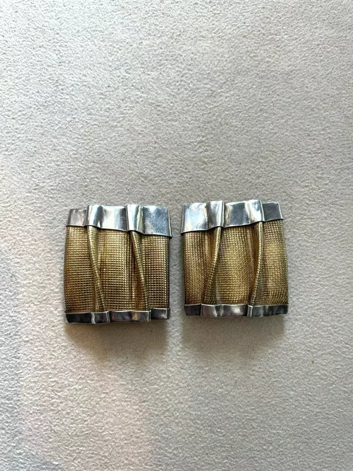 BTP Sterling and 18k Modernist 80s Clip-On Artisian Earrings