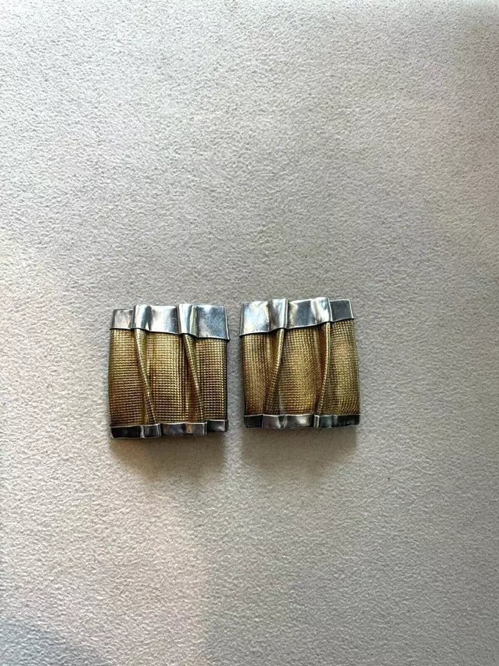 BTP Sterling and 18k Modernist 80s Clip-On Artisian Earrings