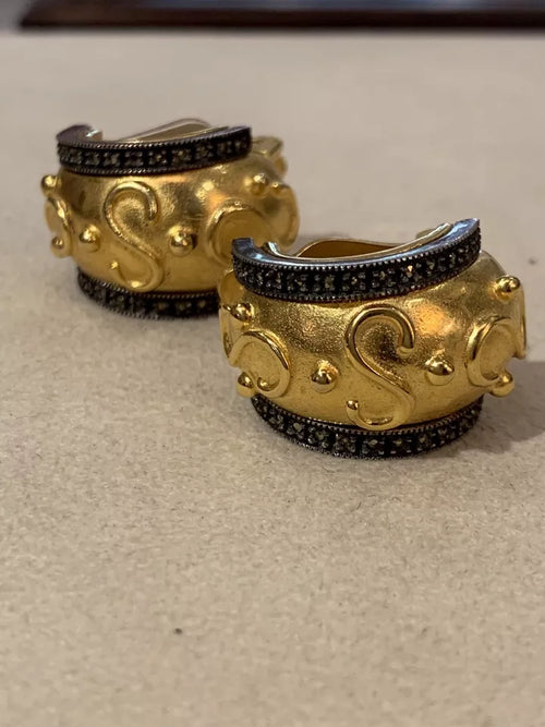 Judith Ripka, vintage, gold, clip earrings, marcasite