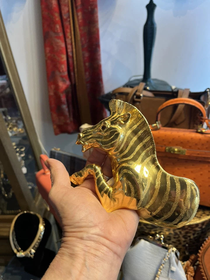 Rare Christopher Ross 24k Plated Zebra Belt Buckle 1992