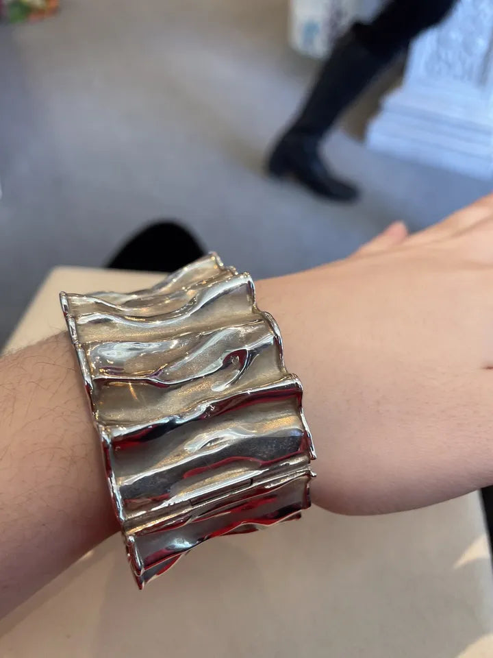 Thistle and Bee Sterling Ribbon Cuff Bracelet
