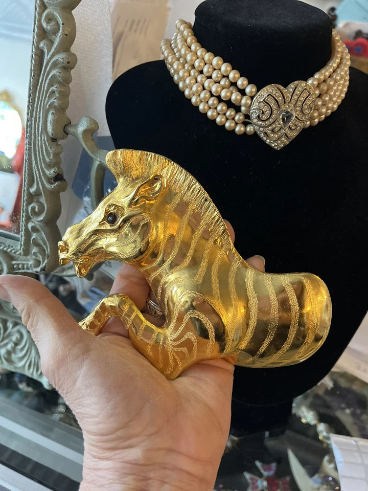 Rare Christopher Ross 24k Plated Zebra Belt Buckle 1992