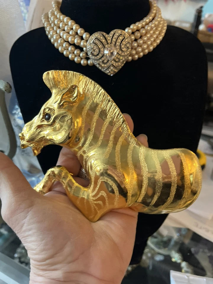 Rare Christopher Ross 24k Plated Zebra Belt Buckle 1992
