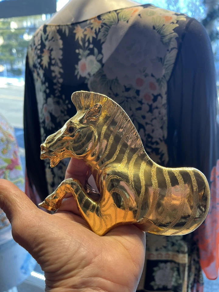 Rare Christopher Ross 24k Plated Zebra Belt Buckle 1992